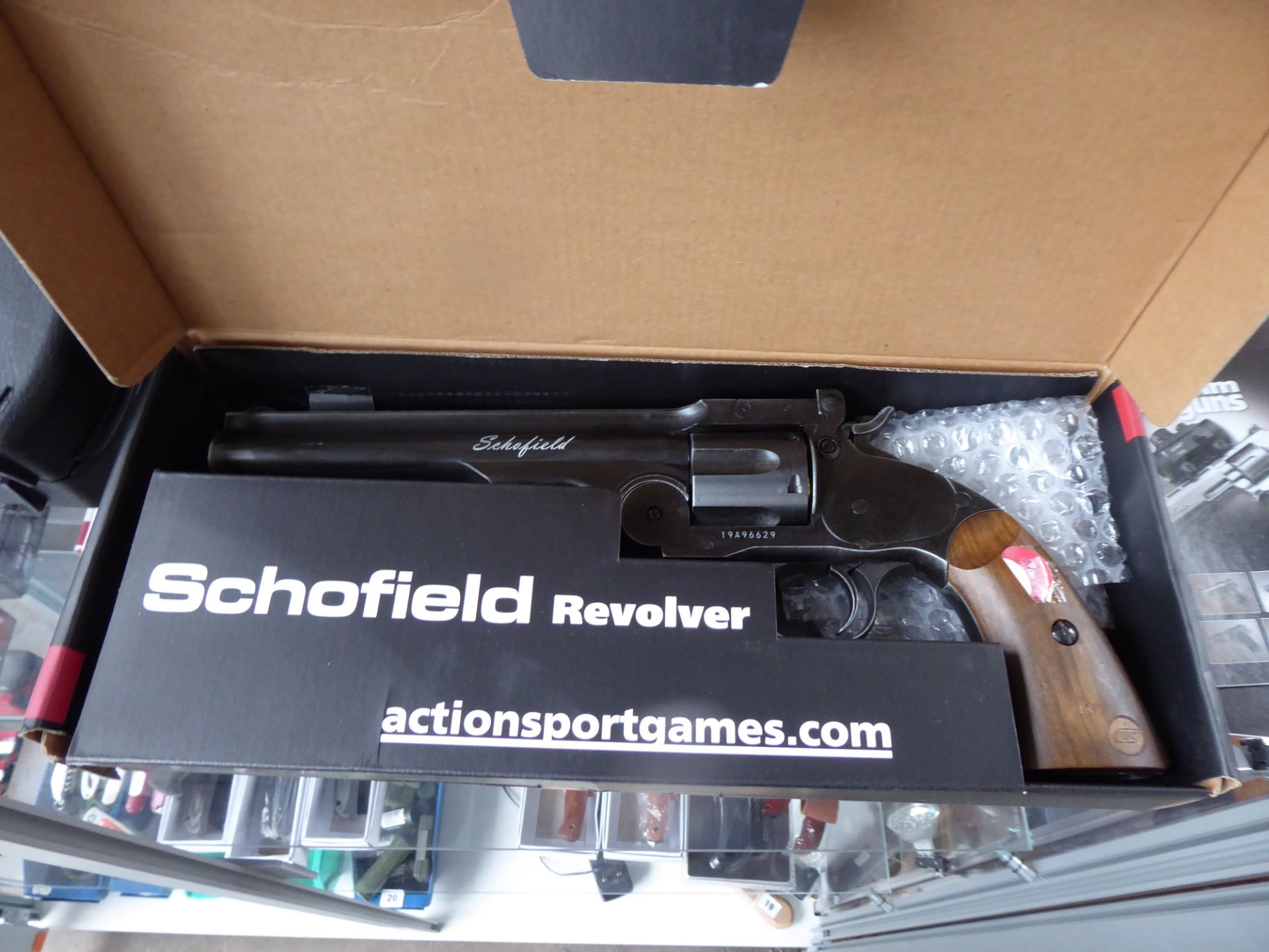 Boxed Schofield C02 .177 pellet air pistol in aging black - Image 2 of 2