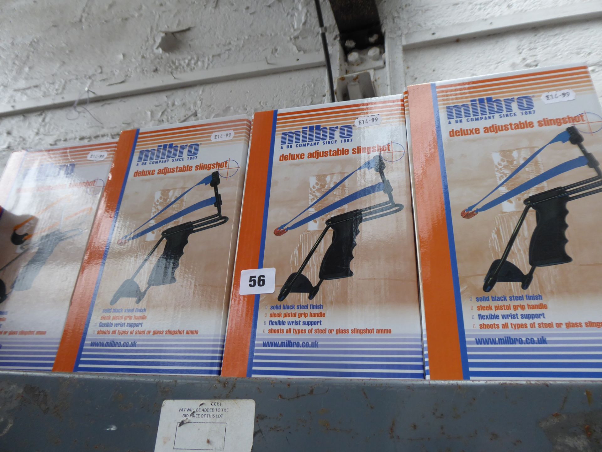 Four boxed Milbro Deluxe slingshots