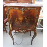 French single door cupboard with rose marble surface, and sabre legs