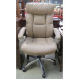 Brown leather effect swivel office chair