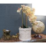 5082 Artificial Orchid, table-top globe and a brass cart and horse