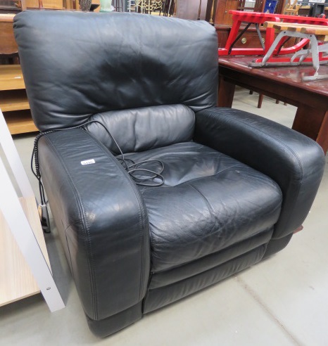 Black leather electric reclining armchair