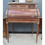 French walnut roll-top desk with gallery and keys