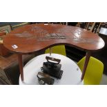 Kidney shaped carved tripod table