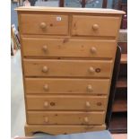 Pine chest of two over five drawers