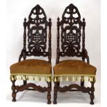 2123RR 9 A pair of 17th century style carved oak hall/side chairs with high backs, upholstered seats