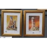 Pair of Ltd Edn. framed and glazed meercat prints