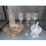 Cage containing wine glasses, bowls and vases