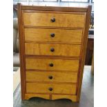 Reproduction yew table top six drawer collector cabinet