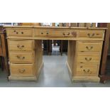 Pine twin pedestal desk with leather surface