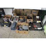 (26) Bay containing mixed tooling incl. electric tile cutter, box of light bulbs, planer, hammers,