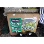 Boxed Kingfisher garden table and chair set (4 chairs, circular glass table, and parasol)