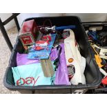 Crate of loose die cast and other toys