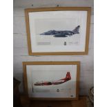 2062 2 framed and glazed prints of military aircraft incl. Jaguar GR.1 and Andover E3