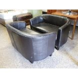 Pair of dark brown leatherette upholstered tub style sofas