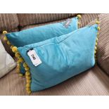 2 blue Paoletti cushions with yellow tassels