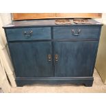 2097 Blue painted cupboard with 2 drawers