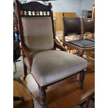 Mahogany framed beige upholstered bedroom chair *sold subject to Soft Furnishings Policy