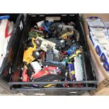 Crate containing large quantity of pre-loved die cast vehicles