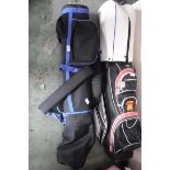 Blue and black golf bag with mainly PGA Collection golf clubs