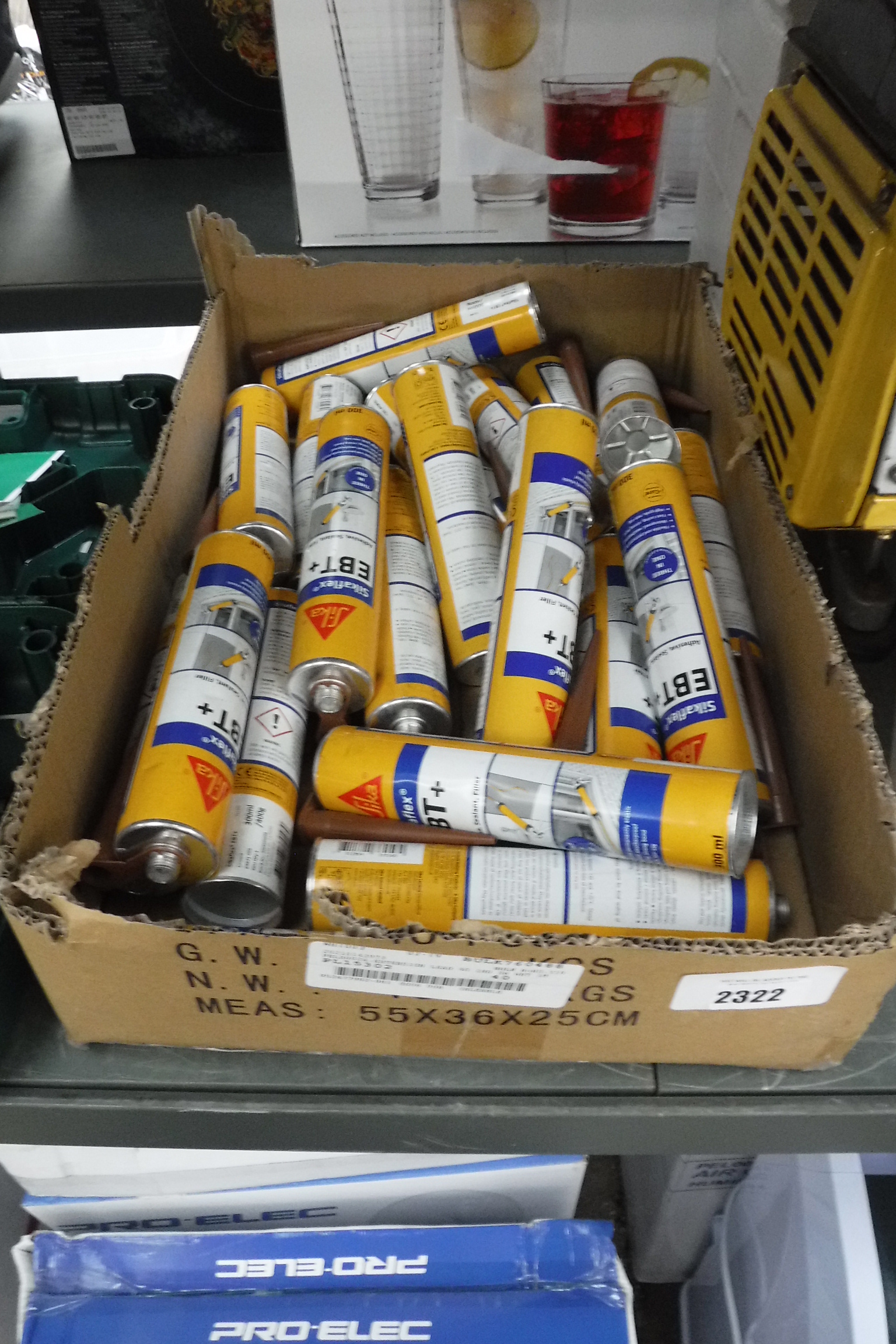 Box containing large quantity of Silka adhesive sealant and filler
