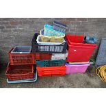 Large quantity of various plastic boxes and crates