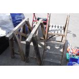 Pair of wooden trestles and wooden stepladder