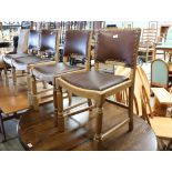 2159 Set of 4 oak framed chairs with red leather effect seat pads *sold subject to Soft