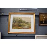 Framed and glazed Sylvester Stannard print of a steam with willow trees