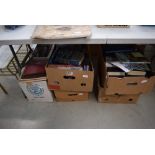 5 boxes containing steam train related reference books and novels