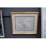 E Priestley watercolour of pink flowers