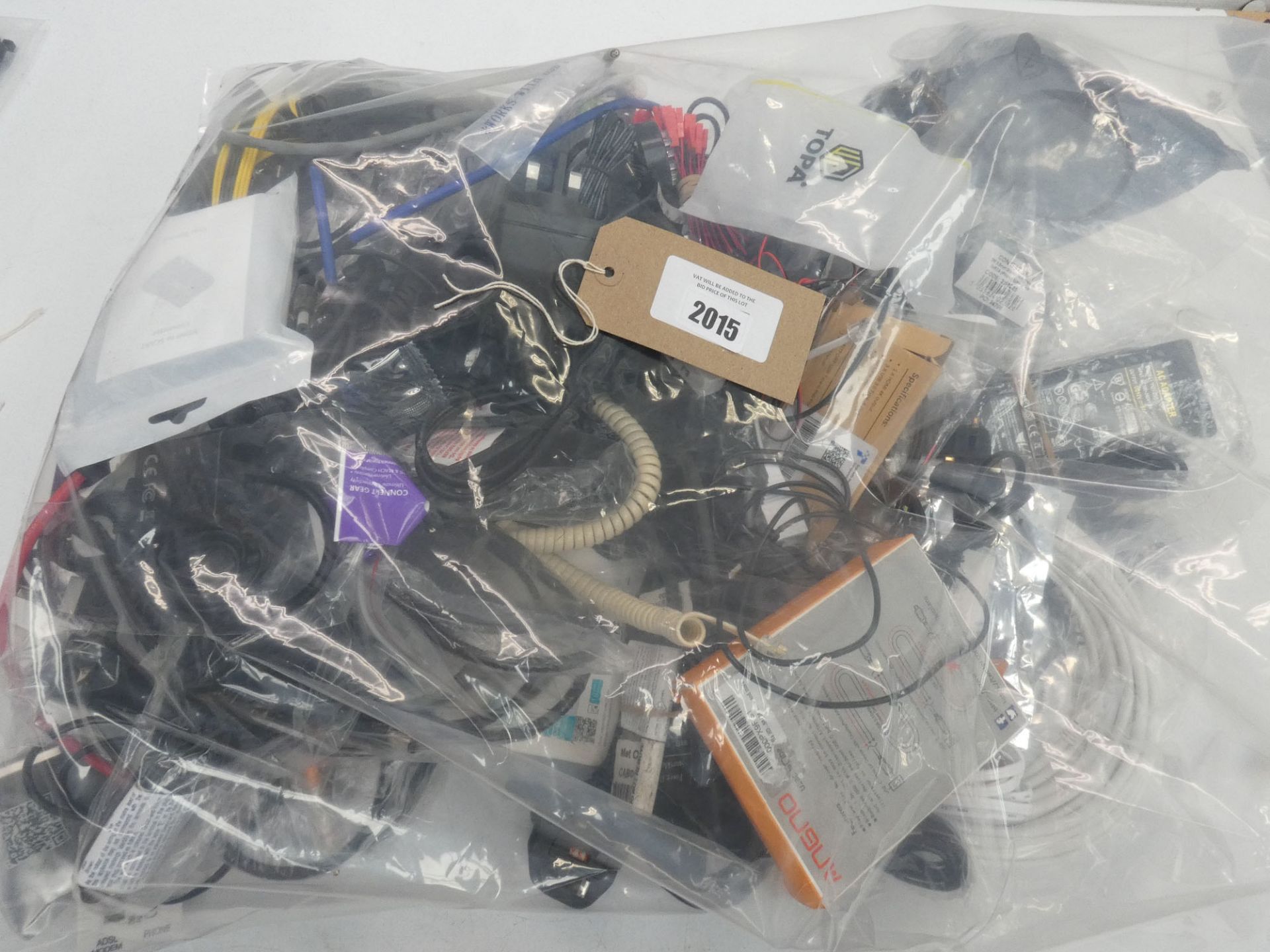 Bag containing leads, cables and PSUs
