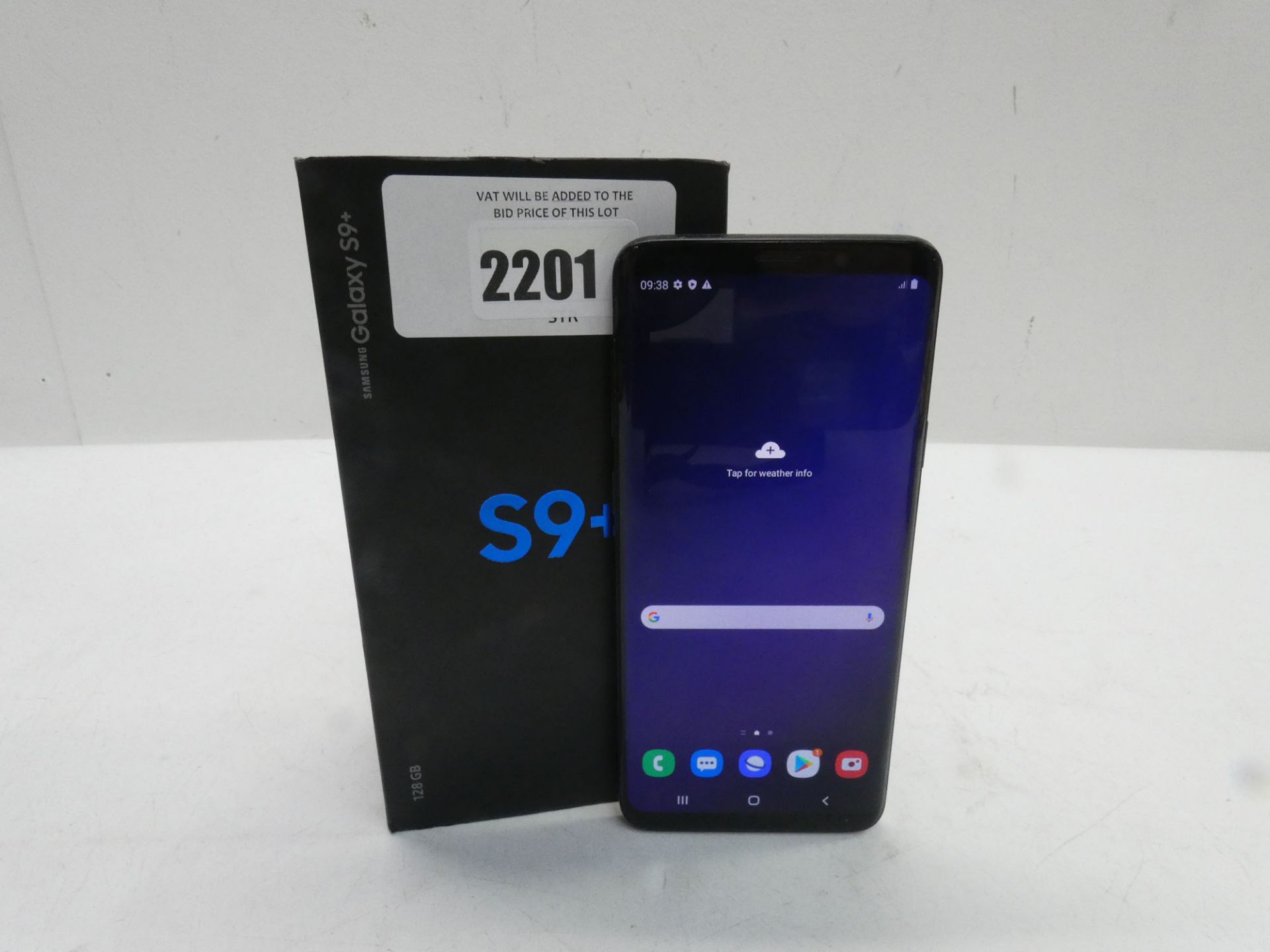 Samsung Galaxy S9+ 128GB Midnight Black smartphone with box and charger