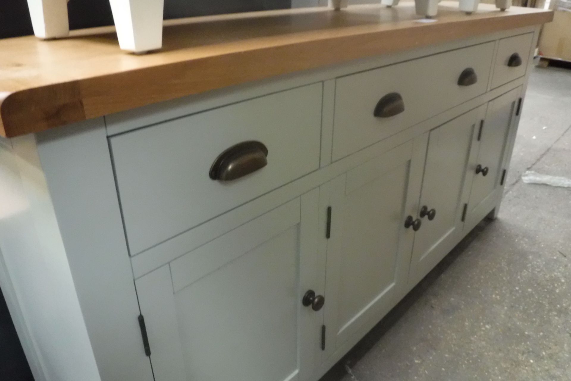 Large light blue painted and oak top sideboard with 3 large drawers and 4 cupboards, 175cm wide (A, - Image 3 of 3