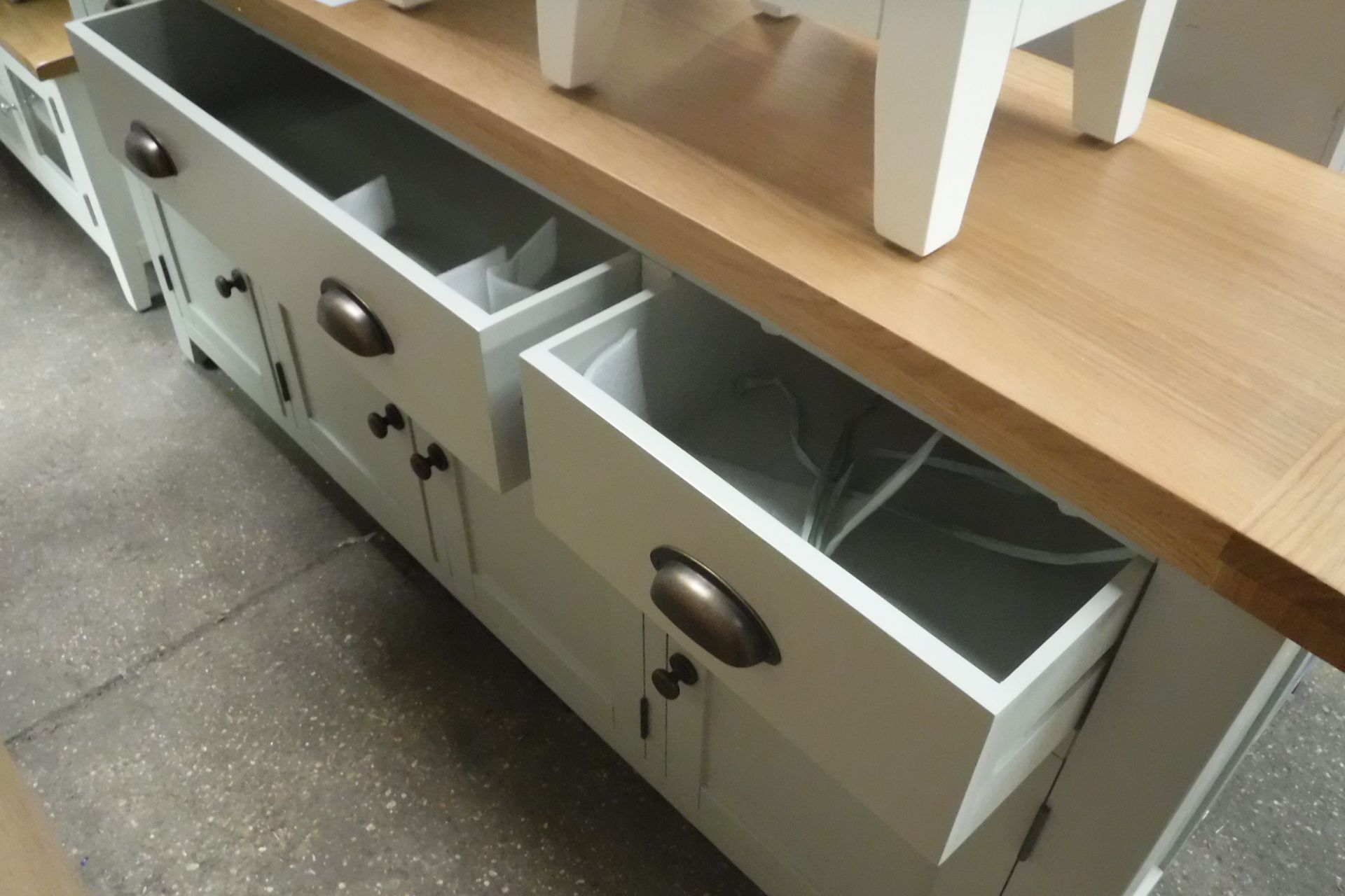 Large light blue painted and oak top sideboard with 3 large drawers and 4 cupboards, 175cm wide (A, - Image 2 of 3