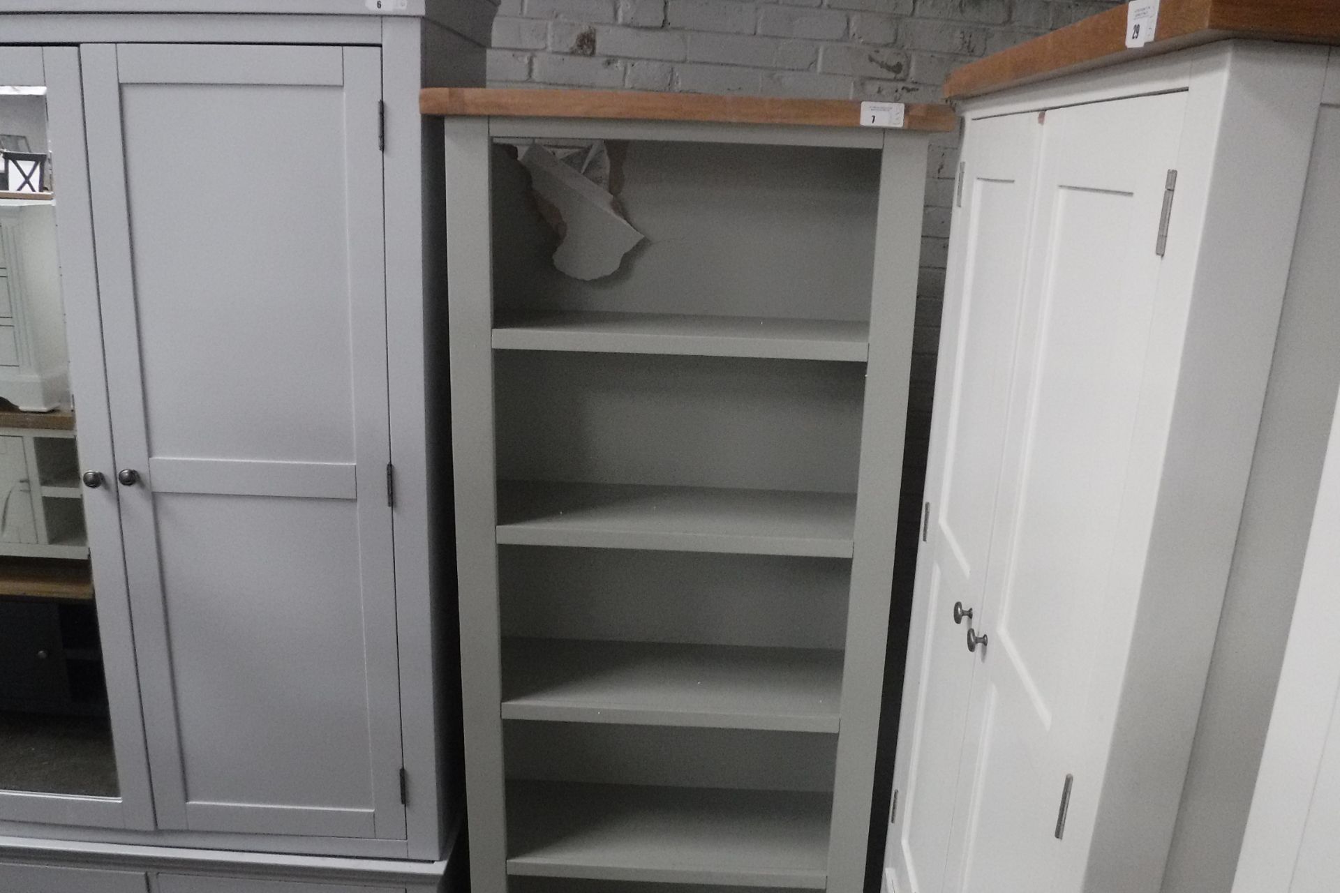 Grey painted oak top open front bookcase, 80cm wide (B,5)