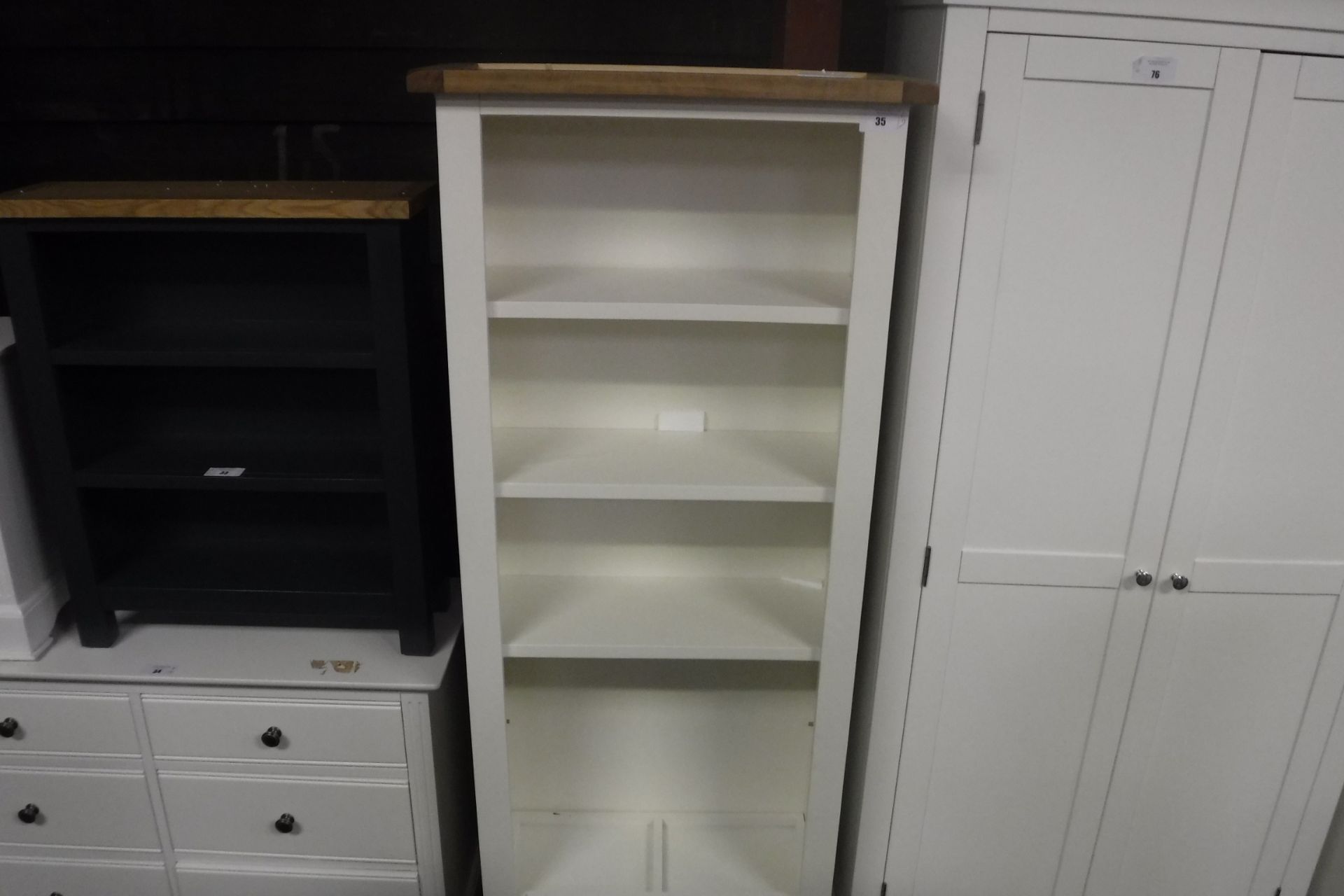 Cream painted oak top bookcase with single drawer, 70cm wide (B,9)