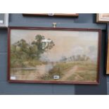 Victorian watercolour of a fisherman with windmill in background, signed by Edward Beecham Lait