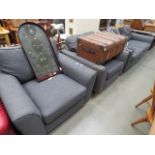 Grey fabric 2 seater sofa plus a pair of matching armchairs