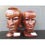 Pair of carved African heads