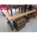 5177 Oak dining table with metal X shaped supports