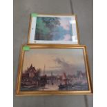 2 prints of boating on a river plus a Monet 'Morning on the Seine'