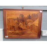 5666 - Wooden marketry picture of village and carthorse