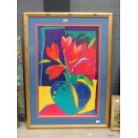 Large print with red tulips