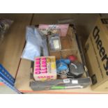 Box containing cricket ball, camping stove, gents shirt and household goods