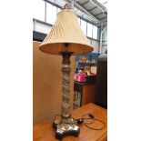 Leaf patterned table lamp with pleated shade