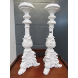 Pair of white painted plaster candlesticks