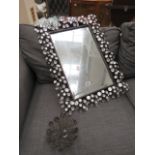 Rectangular bevelled mirror with artificial crystals and a matching wall coat hook