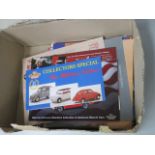 Box containing matchbox toy car ephemera