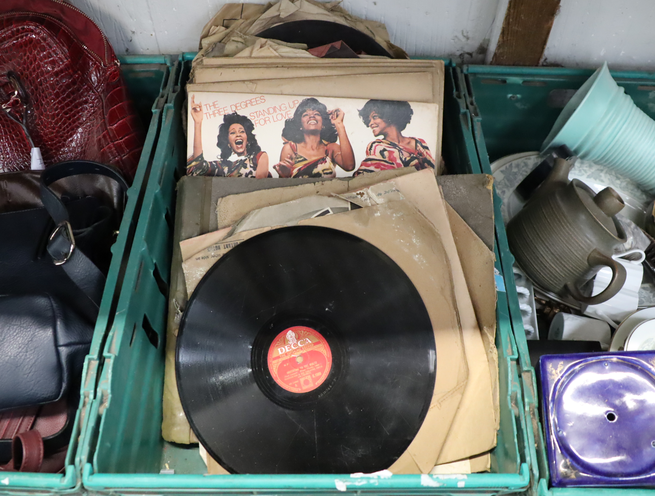 Crate of mainly gramophone records